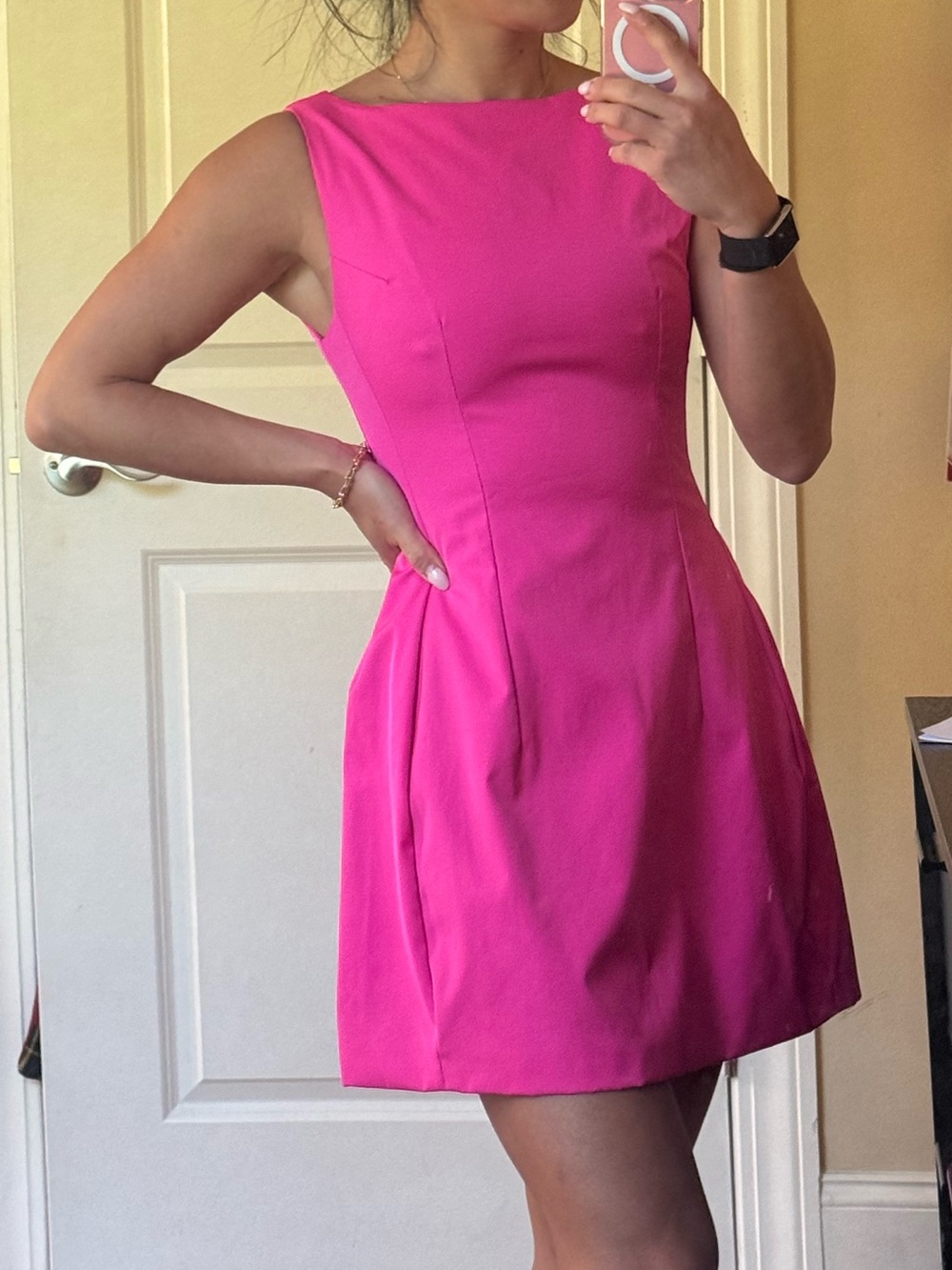 Sleeveless Pink Fit-and-Flare Dress